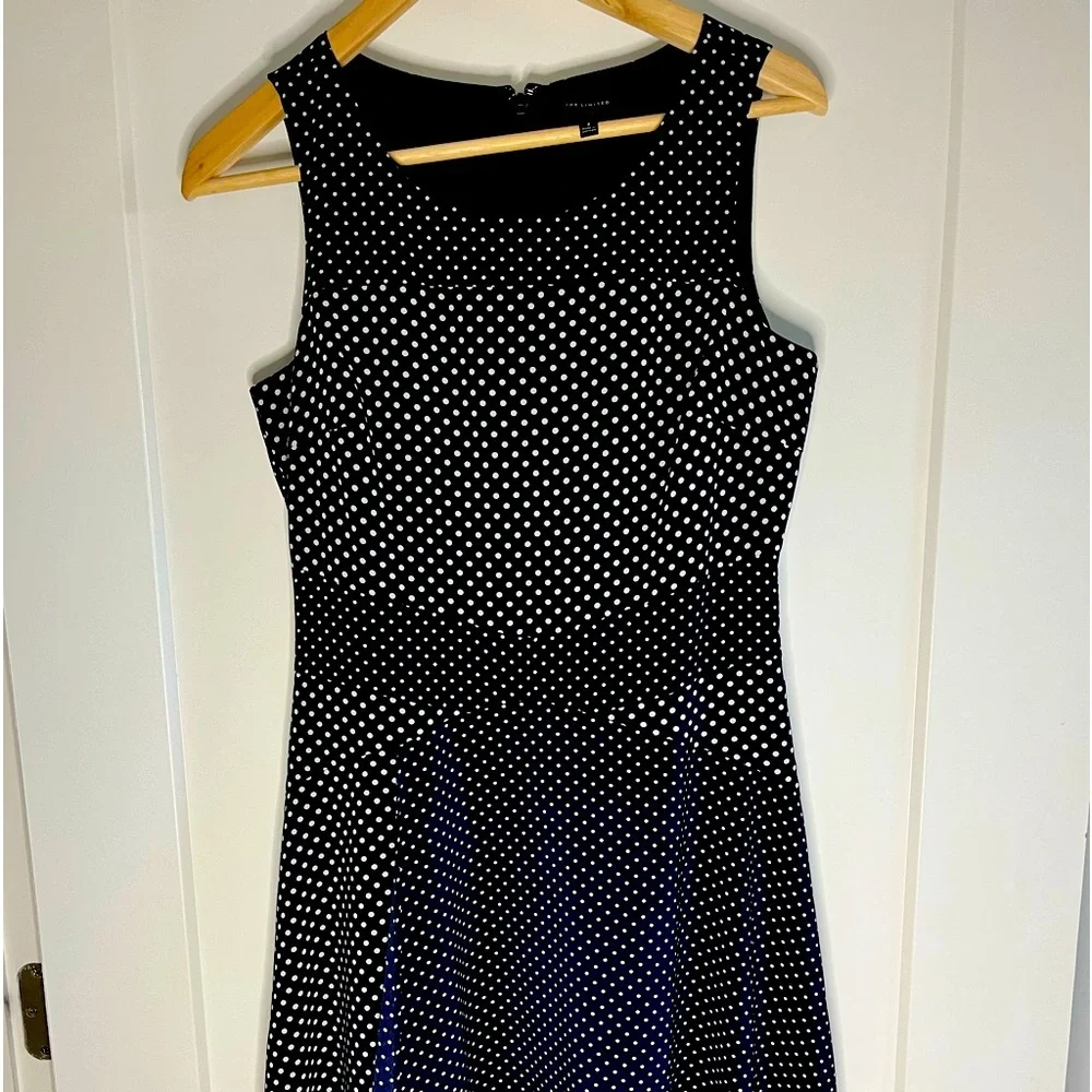 👗The Limited navy blue white white polka-dot knee length dress w/ flare,… - Picture 4 of 10